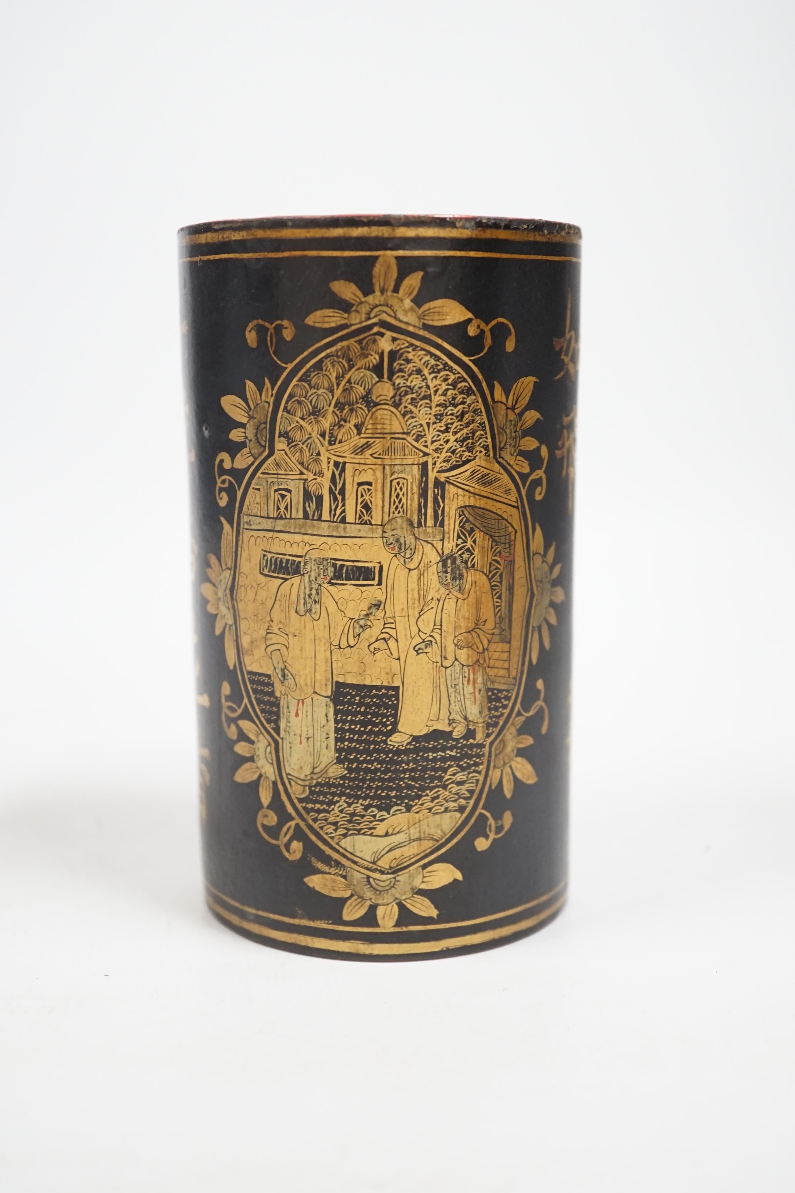 A 19th century Chinese lacquered bamboo brush pot, 12cm high